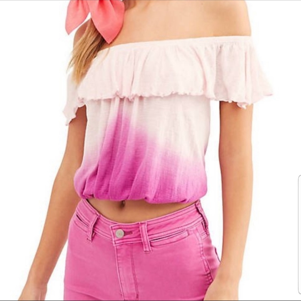 Free People Cora Lee Tee Crop Top Off The Shoulder Ombre Ruffle Boho L